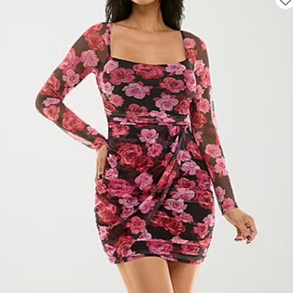 City Triangles Dresses & Skirts - Pink and Red Floral Long Sleeve Mini Dress